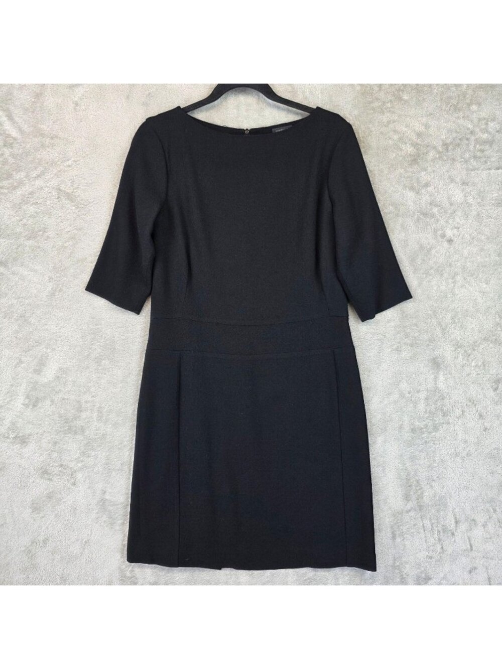 Tombolini Dress Womens 44 Black Wool Boat Neck Half Sleeve Sheath Knee Lined
